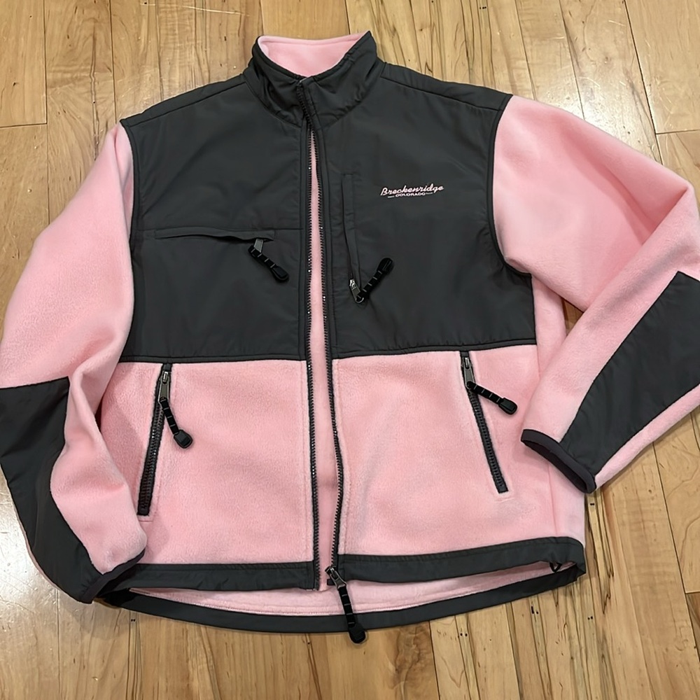 Breckenridge Colorado pink & grey fleece jacket by OutFitter size medium